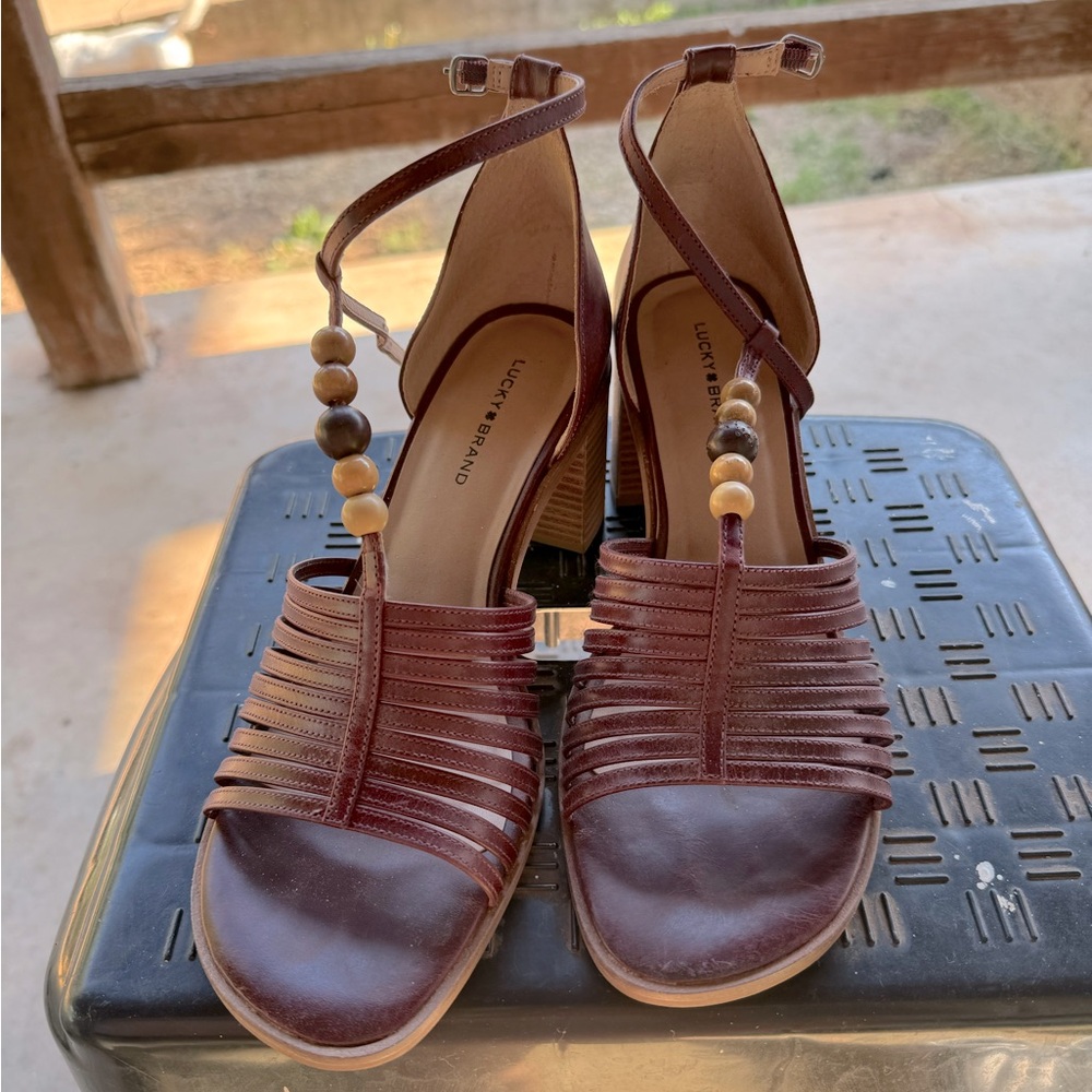 Maroon Lucky Brand heels with bead accents